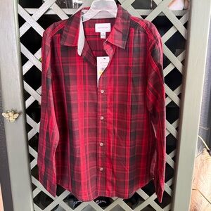 Calvin Klein Jeans Red and Black Plaid Button-Down Shirt